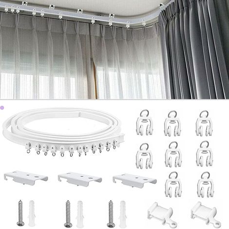 Kit de rail de 1 mètre, en forme de U et de L, rail de rideau silencieux et épais, rail de rideau courbé en PVC, crochets et accessoires.