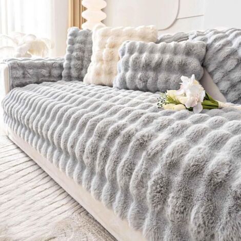 Housse de canapé en peluche, tapis à poils longs, housse de canapé antidérapante, housse de canapé en fausse fourrure ultra douce, housse de canapé en peluche, canapé moelleux - Gris clair - 70 x 210 (1/5)
