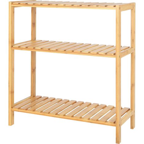 dibea Schuhregal mit 3 Ablagefächern, Schuhschrank, Wohnzimmerregal, Bambusregal, Badregal, Bücherregal, Küchenregal, 60 x 26 x 66 cm