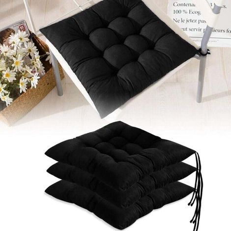 Lot de 4 Coussin de Chaise, Galette de Chaise, Coussin de Chaise 40 x 40, avec Ficelles de Maintien, Dessus de Chaise pour Salle à Manger, Salon, L'intérieur, Jardin, Chambre D'études, Noir (1/4)