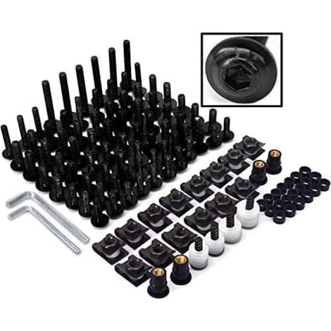 Vis Carenage Moto,Vis Fixation Carenage Visserie Carrosserie Moto Universels Boulons Kits CaréNages Alliage Aluminium pour la Plupart des Motos de Sport Motos de Rue Scooters-Noir (1/5)