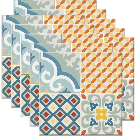 crédences adhésives - Vintage Bilbao Multicolore Effet carreaux de ciment x 10 23 cm (1/5)