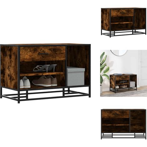 Schuhbank Räuchereiche 80x40x53,5 cm Holzwerkstoff und Metall - Schuhbank - Schuhbänke - Flurbank - Dielenbank (1/5)