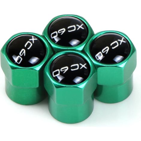 (Vert) 4 bouchons de valve en aluminium pour pneus de voiture, compatibles avec XC60, XC90, V40, V60, S60L, S80 et XC80 (accessoires auto). (1/5)