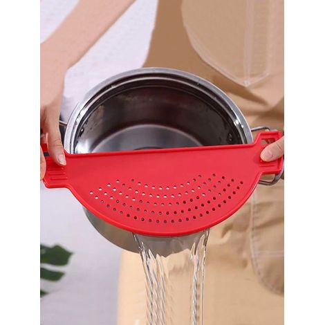 1 passoire en silicone, égouttoir en plastique, forme demi-lune, filtre alimentaire. Outil de cuisine adapté à l'égouttage de pâtes, légumes et fruits, compatible avec l'évier. (1/4)