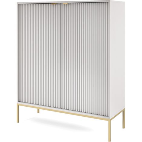 Kommode 100 cm Galla - Sideboard 2-türig mit Beinen & geriffelten Fronten - goldene Griffe - Wohnzimmerkommode (Grau + Gold) (1/5)