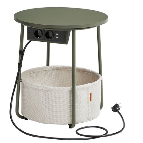 Petite table basse ronde table d’appoint avec panier en tissu rangement pour salon chambre table de chevet style moderne vert (1/5)