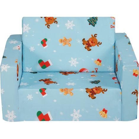 Mophorn Kindercouch, bequeme 2-in-1-Kleinkindstühle, ausklappbares Schlafsofa, umwandelbares Sofa in Liege, Spielzimmermöbel für Kinder, Himmelblau, für Mädchen und Jungen