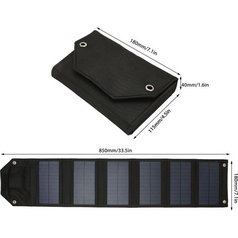 Chargeur solaire portable 28 W avec port USB, étanche, 5 V, 4 A, pliable, pour smartphones et tablettes (noir). (1/5)