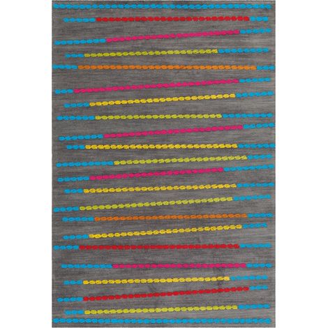 Tapis intérieur moderne multicolore bleu à rayures - gris anthracite à rayures multicolores (1/3)