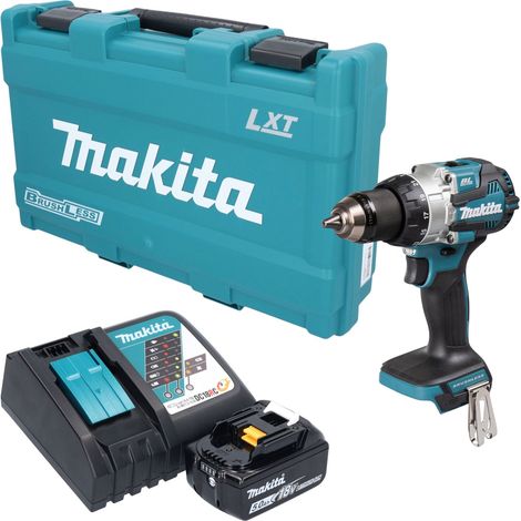 Taladro atornillador de percusión a batería Makita DHP 489 RT1K, 18 V, 73 Nm, sin escobillas + 1 batería de 5,0 Ah + cargador + maletín (1/5)