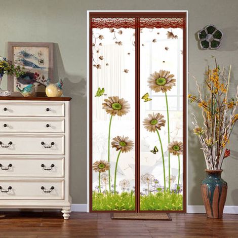 Moustiquaire Porte Rideau(90x210cm,style 4), Décorer Moustiquaire Porte Magnetique Insect Ecran de Porte Antimoustique Moustiquaire Porte Fenetre Moustique Sans Perçage Fermeture Automatique pour Coul (1/3)