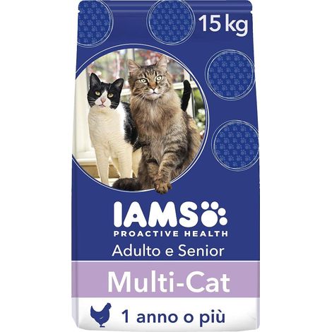 IAMS ProActive Health, Health Multi-Cat, Cibo Secco per Gatti Maturi e Anziani, dai 7 Anni, Con Pollo e Salmone, 15 kg
