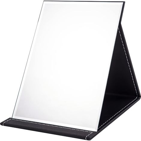 Miroir de Maquillage Pliable sur Pied - Coiffeuse Portable en Cuir PU pour Voyage, Réglage Multi-Angle Super HD - 21x15cm (Noir)
