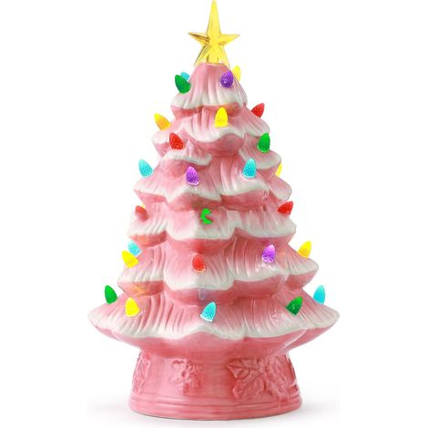 Sapin de Noël miniature en résine, figurines exquises, décoration de Noël pour fenêtre, table ou jardin, 30 cm (11,8 pouces), couleur rose. (1/5)