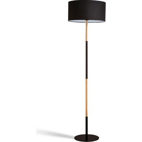 Barcelona Led – Lampadaire nordique E27 noir – Corps en bois et base en aluminium – Abat-jour tissu 40 cm – Compatible ampoule 60W (1/5)