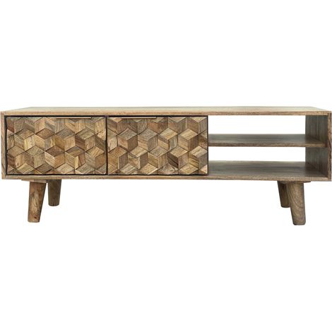 Geometric TV Unit - Mango Wood - L35 x W118 x H41 cm - Mango Light Finish
