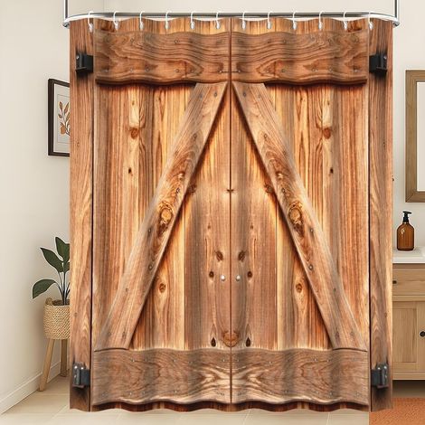 Rideau de Douche Rustique Rural Porte de Grange en Bois Marron Polyester Rideau de Salle de Bain Porte de Ferme Campagne Résistant à la moisissure Décoration de Salle de Bain 240x180cm (1/5)