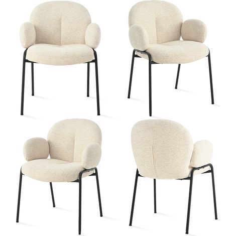 Goeurvant Sedie Eleganti con Schienale Curvo e Piedini Regolabili, Stile Scandinavo - Set di 4 - Beige
