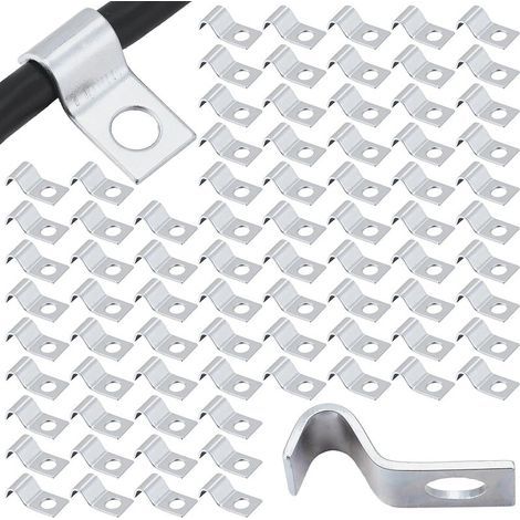 Petit Collier De Serrage En U 10 Mm - Collier De Fixation Pour Fixation Conduits Et Câbles Ø 9-10 Mm - Acier Inoxydable - Patte De Fixation Latérale  Lot De 100 Pcs (1/5)