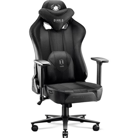 Diablo X-Player 2.0 Gaming Stuhl Computerstuhl ergonomischer Bürostuhl Gamer Chair Schreibtischstuhl Stoffbezug Schwarz - Normal Size