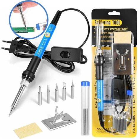 Kit de Soudure 9-en-1, Fer à Souder Précision avec Interrupteur Marche/Arrêt, Température Variable 200-450°C, 5 Pannes de Rechange, Fil d'Étain, Support Inclus (1/5)