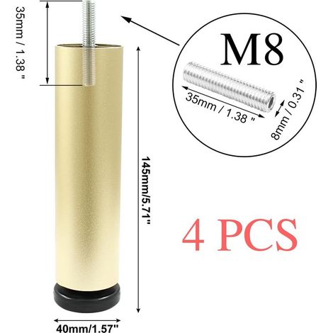Set mit 4 goldenen Möbelfüßen (15 cm) – eloxierte Aluminiumlegierung – Tragkraft 75 kg pro Fuß – rutschfeste Unterseite für Stabilität (1/5)