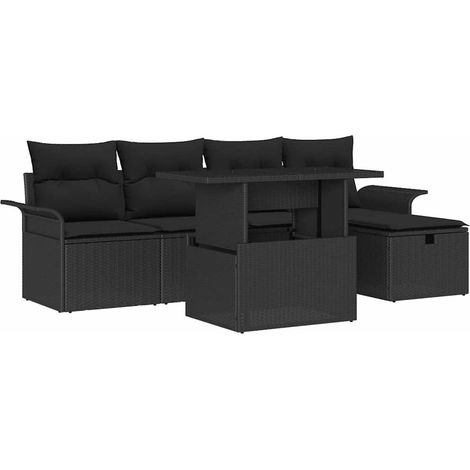 Garden Sofa Set with Cushion 6 pcs Black Poly rattan vidaXL (1/5)