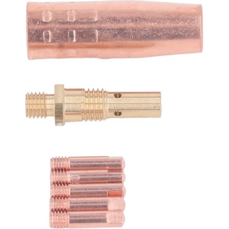MIG-Schweißpistolen-Zubehörset aus Messing (0,9 mm Kontaktspitze, Gasdüse, Gasverteiler) als Ersatz für Magnum 100L (1/5)
