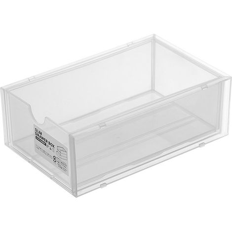Boîte de rangement de bureau en plastique transparent, organisateur de maquillage et de fournitures de bureau, avec tiroir. (1/5)