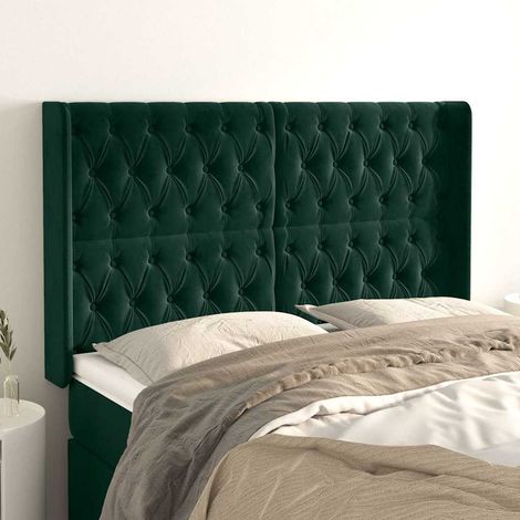 Tête de lit avec oreilles en velours vert foncé 163 x 16 x 118/128 cm - PANGIVO (1/5)
