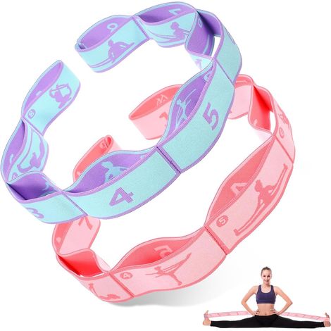 Fascia elastica per yoga (2 pezzi), cintura altamente elastica, fascia da ginnastica, fascia elastica a 8 anelli, fascia fitness, per pilates, danza, ginnastica (1/5)
