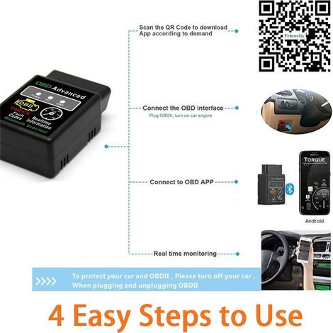 Scanner OBD2 Bluetooth V02H2-1 Diagnostic Auto Voiture Outil Détection Erreur Moteur Lecteur Code OBDII Sans Fil (1/5)