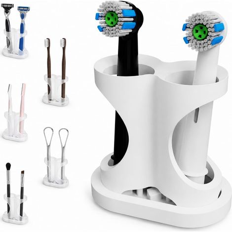 Porte-brosse à dents (2 tapis) avec ventouse qui ne tombe pas, support de brosse à dents, support de rasoir humide pour brosse à dents électrique, grattoir à (1/5)