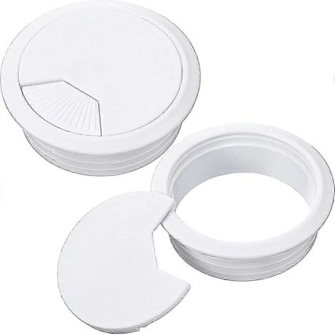 【BQ】Lot de 2 passe-câbles blancs de 60 mm pour bureau - Cache-câbles en plastique pour la gestion des câbles au bureau et à la maison (1/5)