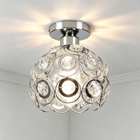 Vintage Crystal Ceiling Light, Metal Shade, Diameter 20 cm X Height 20 cm, Silver, Modern Style, E27 Bulb (1/5)