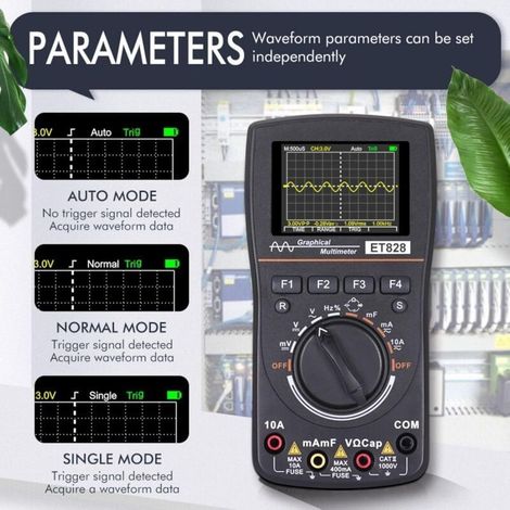 Oscilloscope multimètre LED professionnel 2,4 pouces Écran de couleur ET828 Haute résolution 2.5 Témlement d'échantillonnage MSPS TESTAGE Intelligent Oscilloscope numérique Graphical