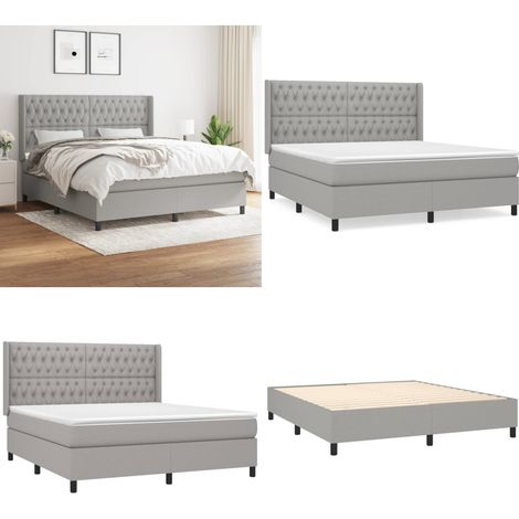 Sommier à lattes de lit avec matelas Gris clair 180x200cm Tissu - Lit Plateforme - Lit Double - Literie - Matelas Ressorts Ensachés - Têtière Ajustable - Home & Living (1/5)