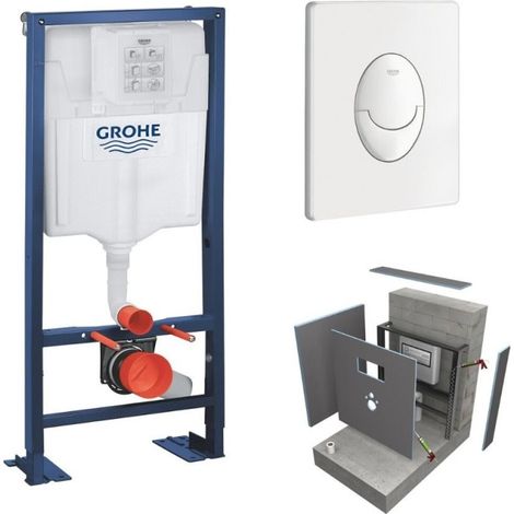 Bâti support WC Grohe Solido avec plaque de commande blanche – Habillage Wedi I-Board – Installation rapide – Capacité 400 kg