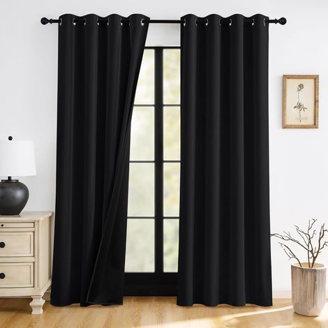 Rideaux occultants noirs, isolants thermiques, bloquant la chaleur et réduisant le bruit, 132 cm de large x 213 cm de long (1/5)
