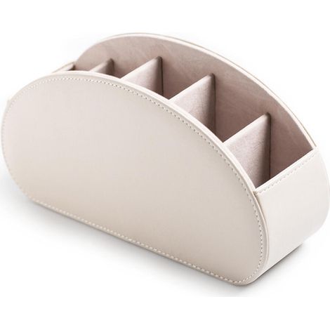 (Beige) Boîte de rangement multifonctionnelle en cuir PU pour télécommande de télévision avec 5 emplacements pour organiser et ranger pinceaux, crayons et étuis à lunettes sur le bureau (1/3)
