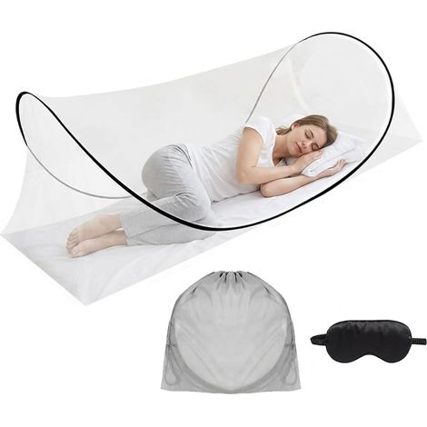 Moustiquaire Pliable, Moustiquaire Lit avec Masque Sommeil, Installation Facile et Rapide, Tente Moustique Portable pour Camping, Voyages, Aventures en Plein Air et l'Utilisation Domicile (1/5)