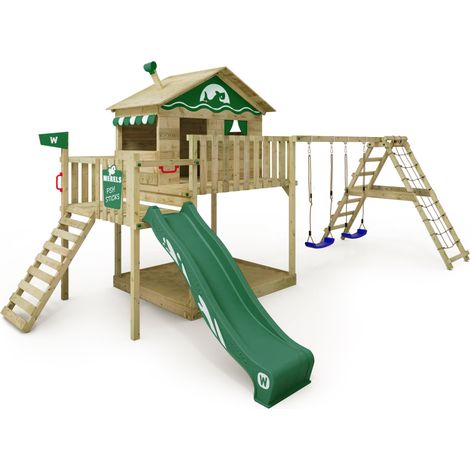 Wickey Spielturm Klettergerüst Smart Ocean mit Schaukel & Rutsche, Stelzenhaus mit Sandkasten, Kletterleiter & Spiel-Zubehör - grün (1/5)