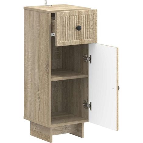 Meuble de Rangement Salle de Bain en Bois Couleur Chêne Sonoma, Armoire de Toilette avec Étagères, Meuble de Storage Mural ou sur Pied pour Organiser les Produits d'Hygiène et Serviettes (1/5)