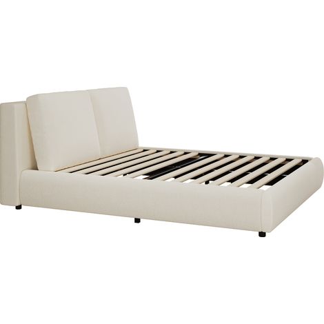 Cama doble tapizada 180 x 200 cm con somier y cabecero de bouclé beige HOMVRA (1/5)