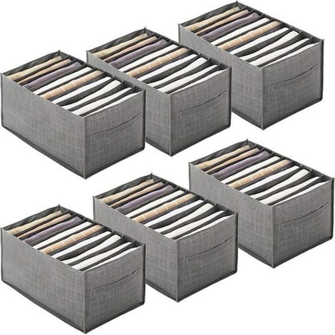 Organisateur de Tiroir - Boîte de Rangement Non-Tissé avec Compartiments - Pour Chemises Pantalons Chandails - 6 Pièces - 44x25x20 cm avec Poignée (1/5)
