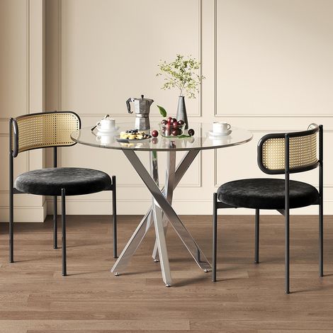 Ensemble table et chaises (comprenant une table et deux chaises), plateau en verre trempé dimension 80x80x75 cm - chaises noires (1/5)