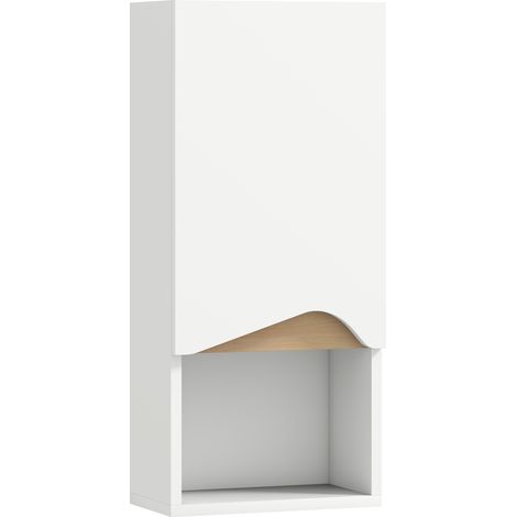 Pensile Bagno 30x17x67 cm con Ripiano Aperto e Armadietto in Legno Bianco e color Legno (1/5)