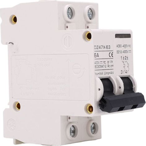 Disjoncteur Miniature Ca Cc 2P 6A 400V Interrupteur de Déconnexion Montage sur Rail DIN pour Système Solaire PV DZ47X 63 (1/4)