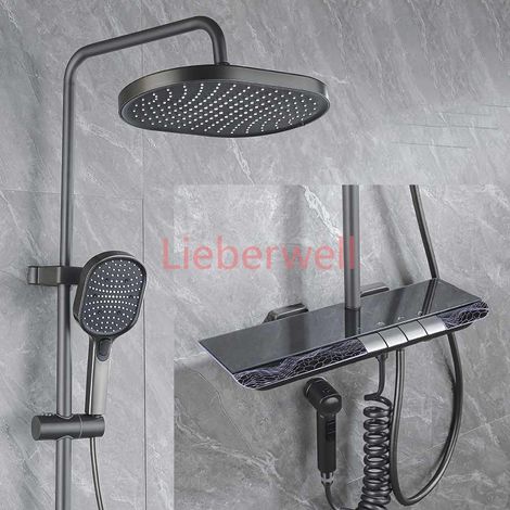 Ensemble de douche de salle de bain numérique avec musique, éclairage d'ambiance, haut-parleur Bluetooth, système de douche numérique, robinet de salle de bain chaud et froid (1/4)